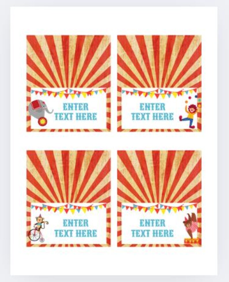 DIGITAL DOWNLOAD ONLY Editable Circus Themed Food Label Tents - Etsy