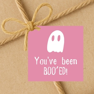 Halloween Pink Ghost You&#39;ve Been Boo&#39;ed | Halloween Gift Tags | Instant Download | 2.5x2.5