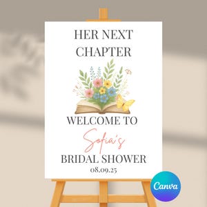 Editable Bridal Shower Welcome Sign | Her Next Chapter | Book Theme | Instant Download | Canva Template | 18x24, 20x30, 24x36