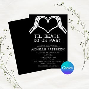 Editable Halloween Til Death Do Us Part Bridal Shower Invitation | Halloween Skull | Instant Download | Canva Template | 5x7