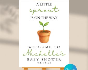 Editable A Little Sprout Is On The Way Baby Shower Welcome Sign | Instant Download | Canva Template | 18x24, 20x30, 24x36