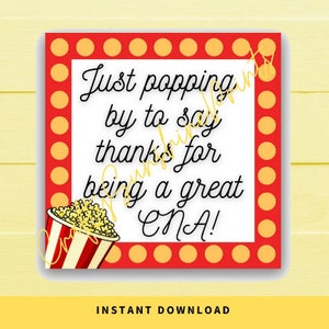 INSTANT DOWNLOAD Just Popping By To Say Thanks For Being A Great CNA Square Gift Tags 2.5x2.5