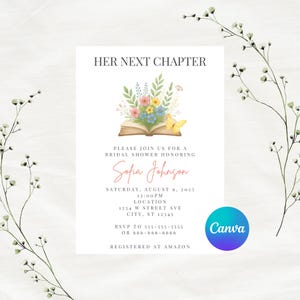 Editable Her Next Chapter Bridal Shower Invitation Template, Instant Download, Canva Template, 5x7
