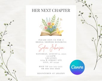 Editable Her Next Chapter Bridal Shower Invitation Template, Instant Download, Canva Template, 5x7