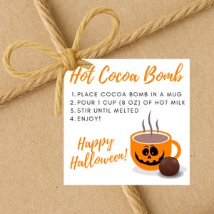 Etiquetas de regalo de bomba de chocolate caliente de Feliz Halloween con DESCARGA INSTANTÁNEA