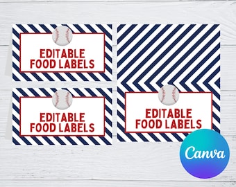 Editable Baseball Party Themed Food Label Tents