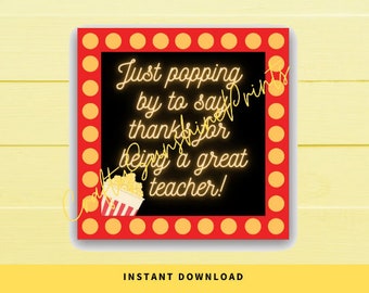 INSTANT DOWNLOAD Just Popping By To Say Thanks For Being A Great Teacher Square Gift Tags 2.5x2.5