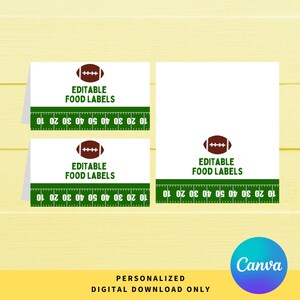 NUR DIGITALER DOWNLOAD Bearbeitbare Food Label Zelte zum Thema Fußball