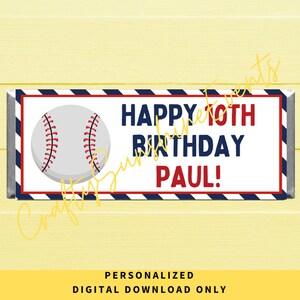 SOLO DOWNLOAD DIGITALE Involucri personalizzati per barrette di cioccolato per compleanno di baseball