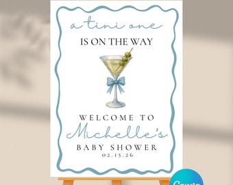 Bewerkbaar blauw A Tini One is onderweg Welkomstbordje babyshower | Direct downloaden | Canvassjabloon | 18 x 24, 24 x 36 inch