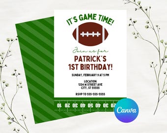 DIGITAL DOWNLOAD ONLY Football Themed Birthday Party Editable Invitation 5x7