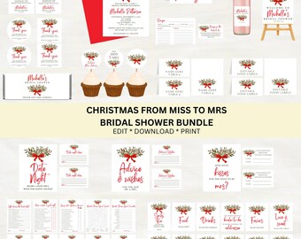 Editable Christmas From Miss To Mrs Bridal Shower Bundle Set | Christmas Theme | Instant Download | Canva Template