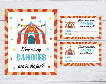 INSTANT DOWNLOAD Circus Themed Guess How Many Candies Are In The Jar Guessing Game