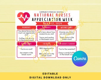 Bewerkbare National Nurses Week Appreciation Week Reisplan Poster