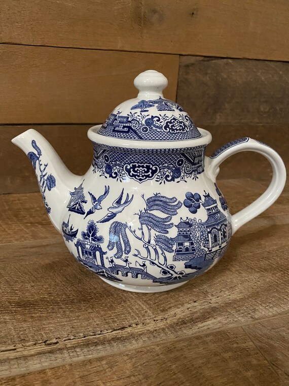 BLUE WILLOW TEAPOT by Churchill made in England Etsy