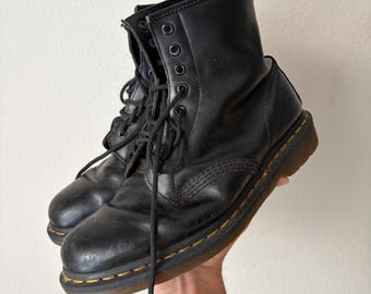 Black leather doc martens lace up combat boots doc marten combat boots