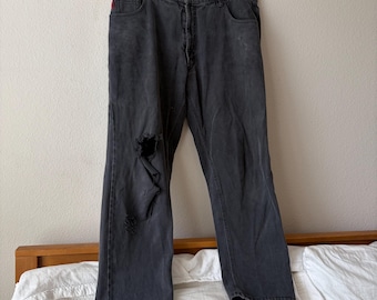 Jean bugle garçon vintage Jean effet vieilli noir avec trous aux genoux