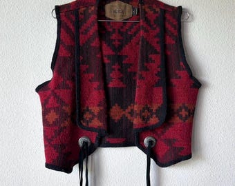 Vintage 80s 90s made in USA Woolrich red and black Aztec vest wool vest. small