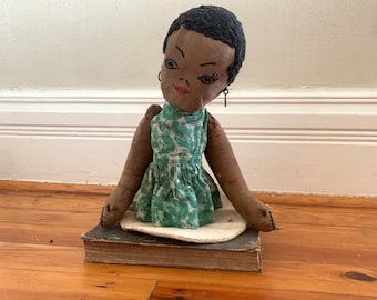 Early 1900s to mid century black American handmade folk art doll
