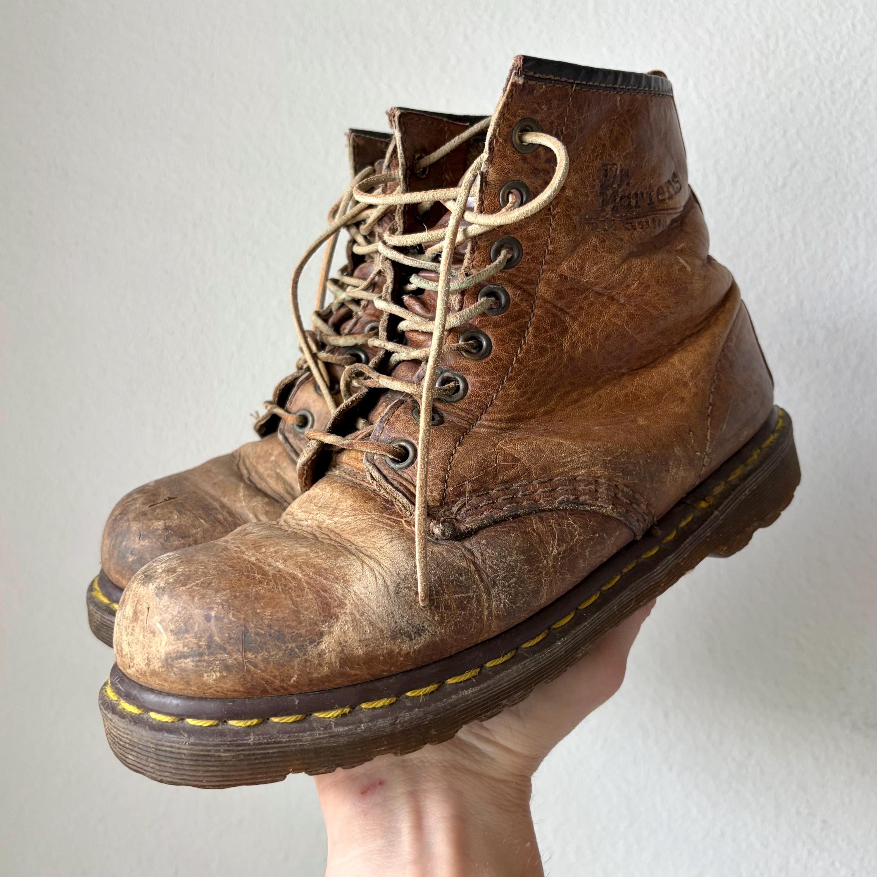 Vintage 1991 Dr. Martens Leather Boots, Distressed Brown (12) Vintage Brown Doc Martens - Etsy main image 3