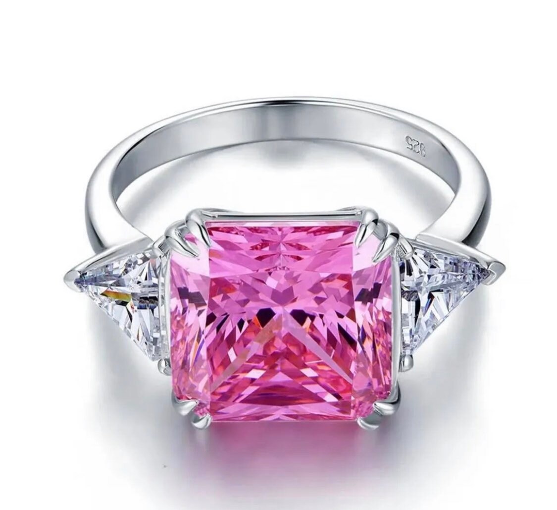 8 Carat Lab Created Pink Diamond Three Stone Luxury Ring Solid | Etsy
