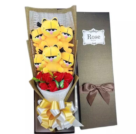 Garfield Teddy Artificial Flower Bouquet Birthday Gift Etsy