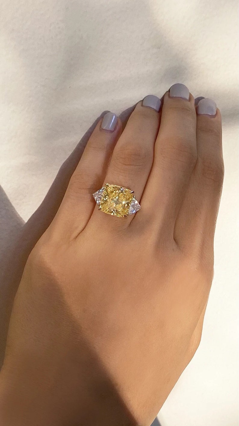 8 Carat Lab Created Yellow Diamond Three Stone Luxury Ring Etsy
