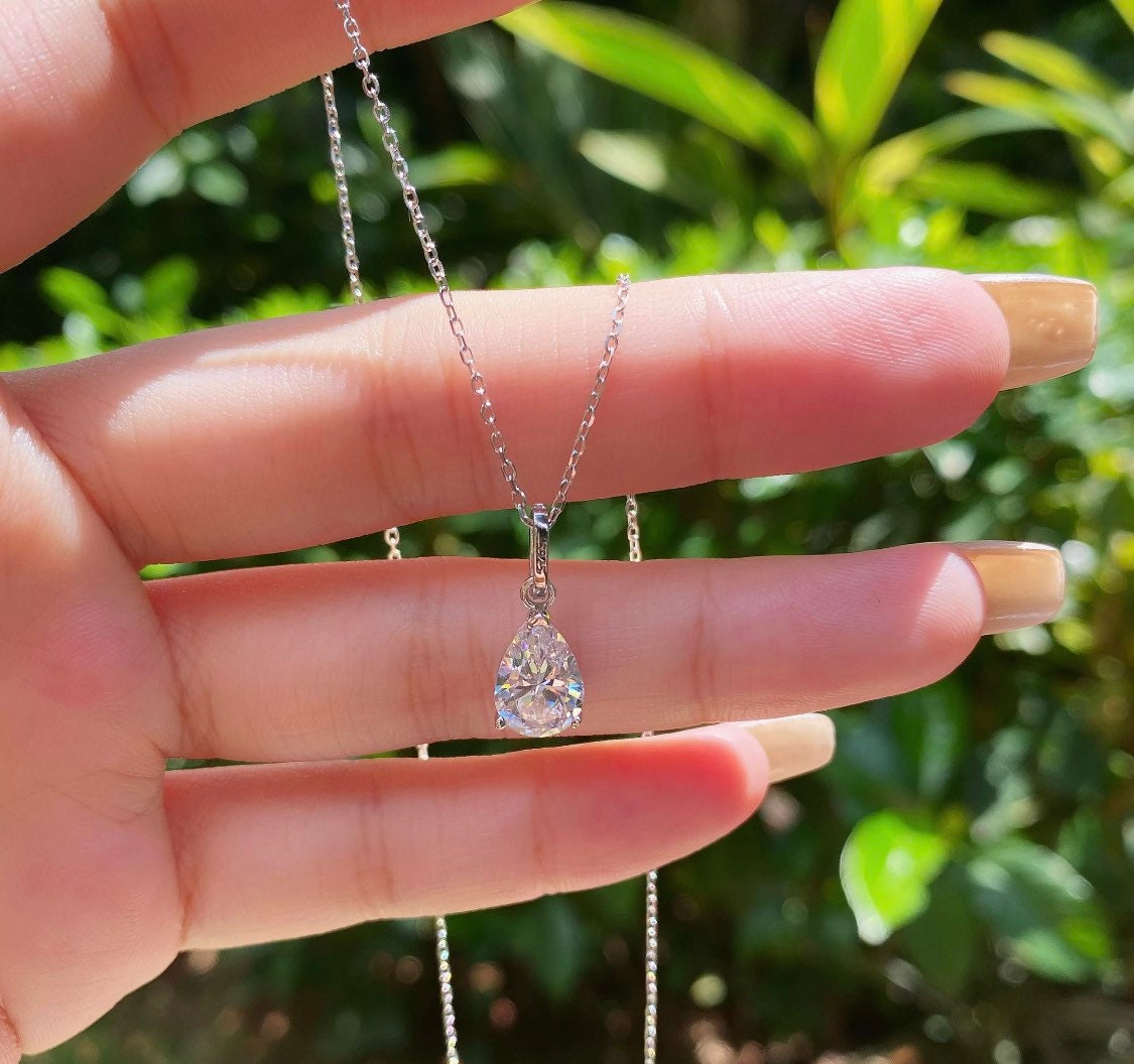Tear Drop Pendant Sterling Silver Womens Necklace Etsy