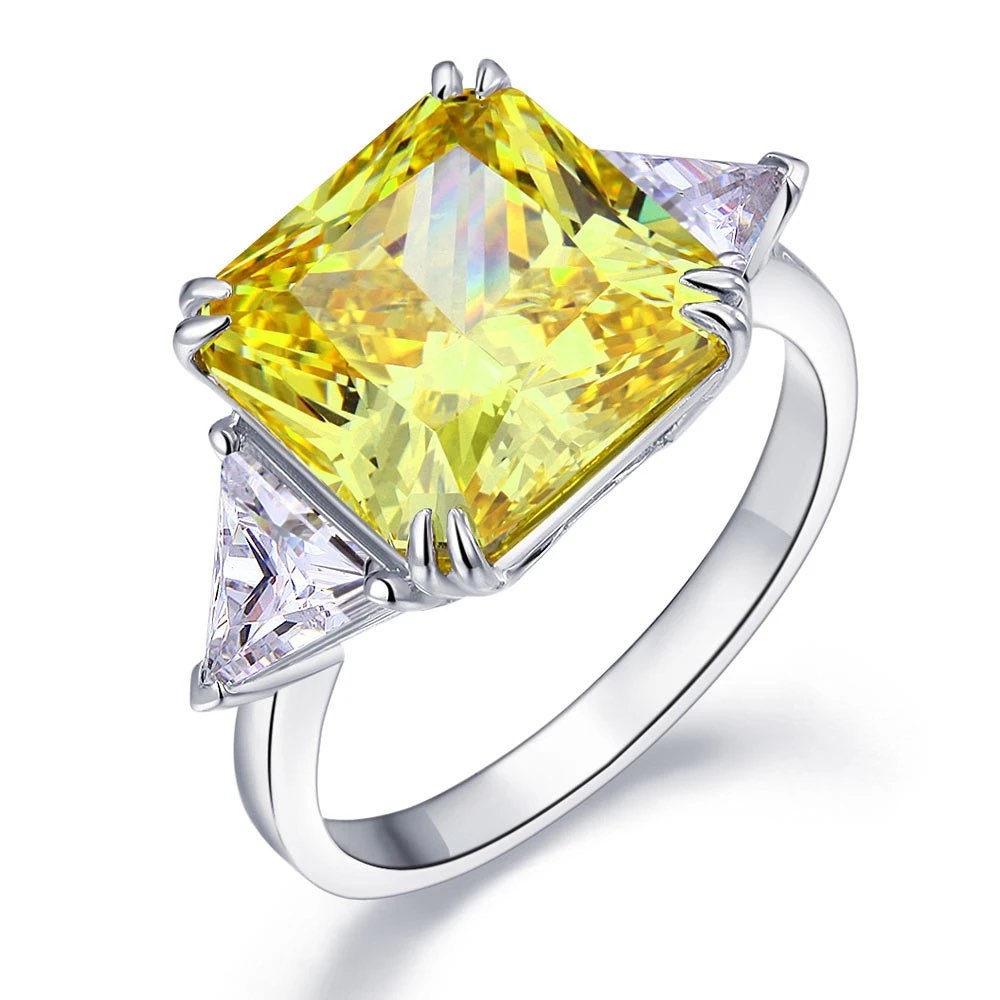 8 Carat Lab Created Yellow Diamond Three Stone Luxury Ring Etsy UK