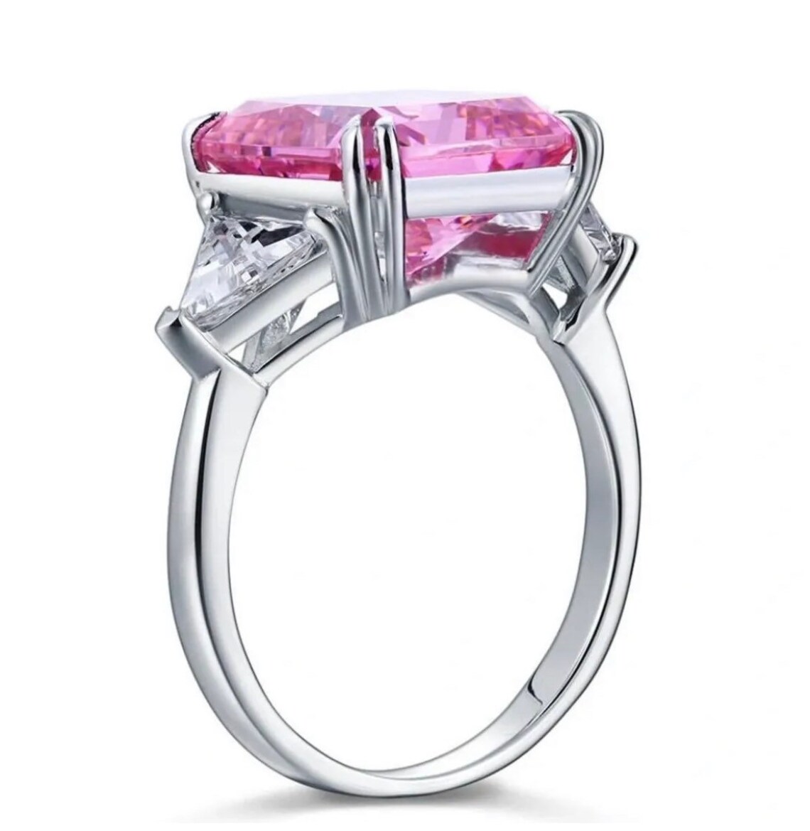 8 Carat Lab Created Pink Diamond Three Stone Luxury Ring Solid Etsy UK