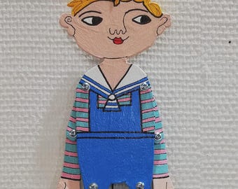 Jumping Jack &quot;BOY&quot;, plywood, handmade, 28 cm long, fun toy, colorful wall decoration, original gift