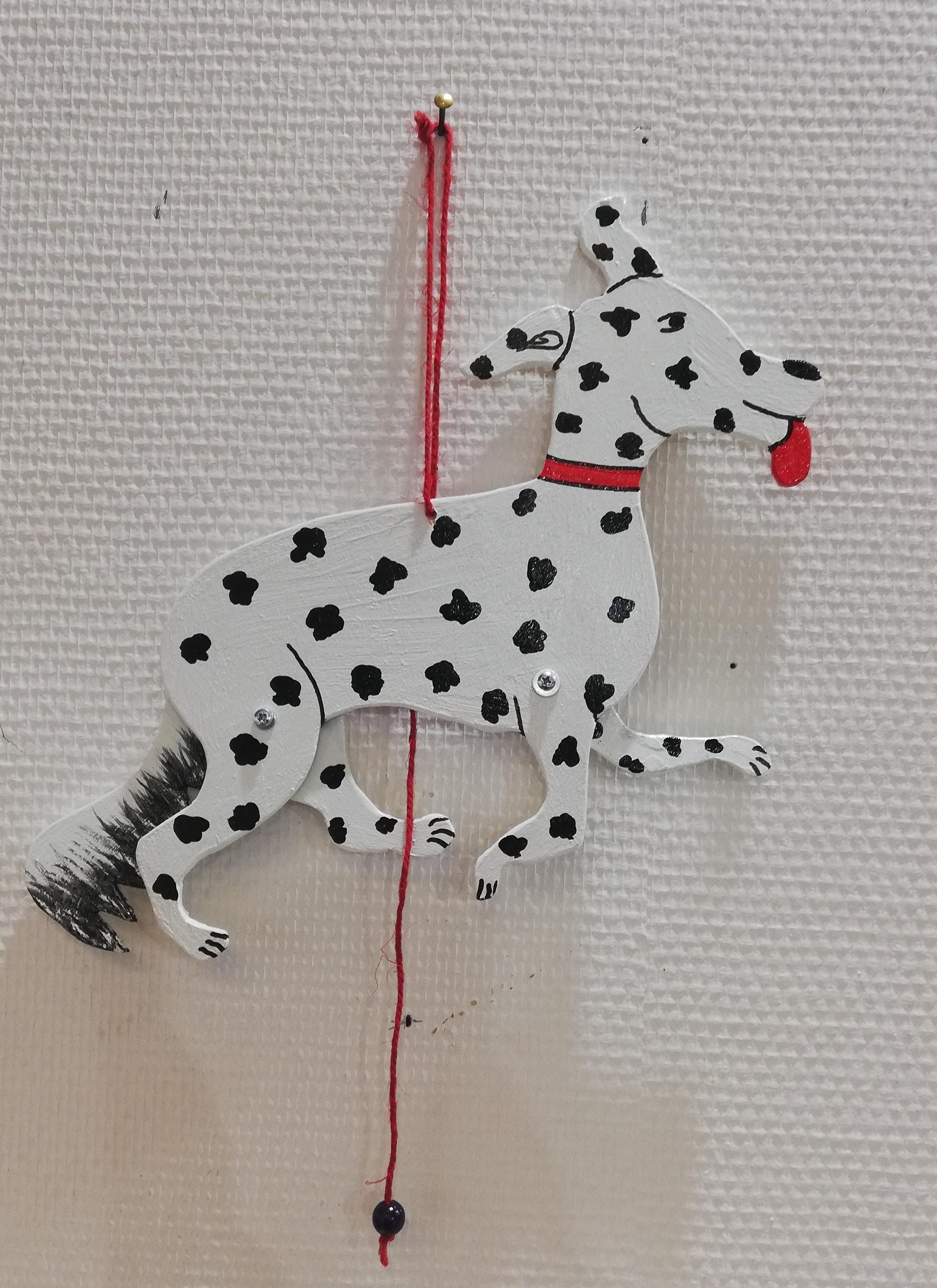 Jumping jack "DALMATIANS", made of plywood, handmade, 30 cm long, colorful wall decoration, fun toy, original gift