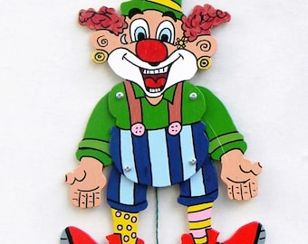 Jumping Jack &quot;JUMPING CLOWN&quot;, plywood, 29 cm high, handmade, fun toy, colorful wall decoration, original gift