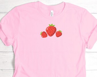 Strawberry Shirt | cottagecore clothes | garden botanical print tee | cute kawaii style womens shirt | girlfriend gift | fairycore