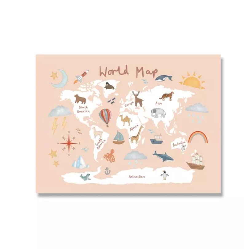 Nursery World Map Kids World Map World Map for Children Etsy UK