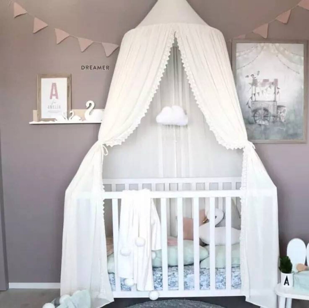 Baby Cot Canopy Cot Canopy Without Poms Ivory Cot Canopy Etsy UK