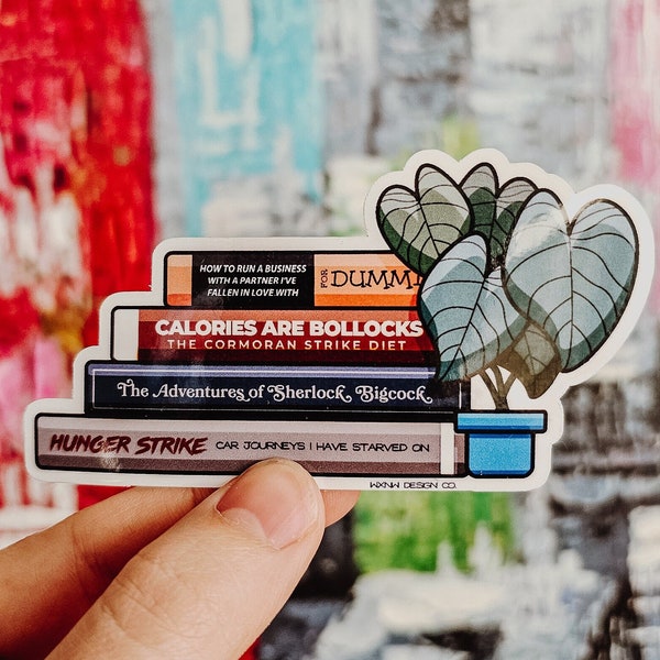 C. B. Strike Series Themed Stack of Books w/ a Philodendron | Vinyl Sticker