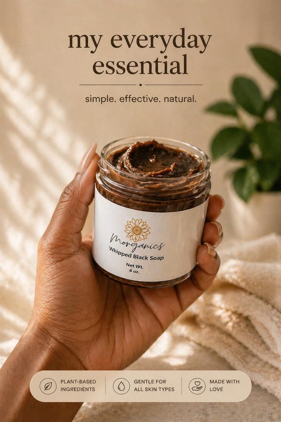 Whipped African Black Soap for Acne | Dark Spots | Gentle Cleanser | Natural Skincare (2 oz and 4 oz)