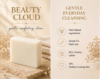 Beauty Cloud |  Soap Bar | Gentle Face & Body Cleanser | Light Clean Scent | Handmade Everyday Soap