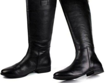 Mens  Leather Boots Knee Guard Riding  Cavalry Boots/shoes -Black Leather - Highest Quality - Civil War Handmade