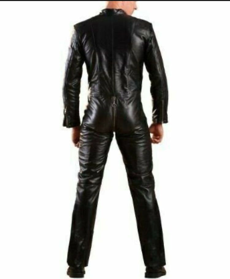 MENS GENUINE Soft Leather Catsuit Overall Bodysuit Jumpsuit Black ...