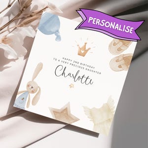Biglietto di auguri di buon compleanno personalizzato per bambina 1°, 2°, 3°, 4° anno / Qualsiasi nome ed età / Biglietto per figlia, nipote, pronipote