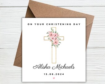 Personalised Christening Card For Girl – Daughter Goddaughter Niece – Naming Day Baptism Card – Made In UK