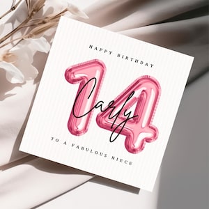 Personalisierte 14.Geburtstagskarte, rosa Teenager-Mädchen vierzehnter Geburtstag, alles Gute zum Geburtstag für Tochter, Enkelin, Nichte