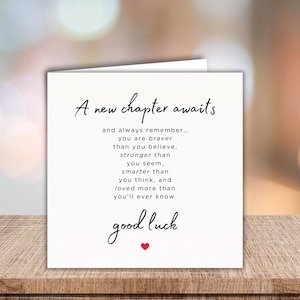 New Chapter Good Luck Card, Personalised Poem Good Luck Card, Here&#39;s To Your New Chapter, Leaving Job, New Home, University Good Luck Gift