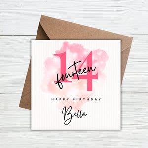 Personalisierte 14.Geburtstagskarte, rosa Teenager-Mädchen vierzehnter Geburtstag, alles Gute zum Geburtstag für Tochter, Enkelin, Nichte