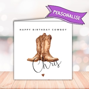 Carte d&#39;anniversaire cow-boy personnalisée : voeux sur le thème western pour les amoureux de la campagne