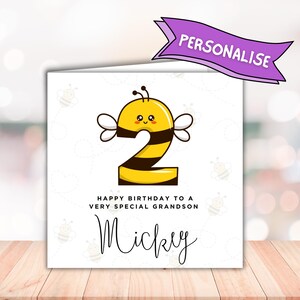 Personalised Little Boy 1st, 2nd, 3rd Birthday Card for Son, Nephew, Grandson | Fun Bee Design Birthday Card
