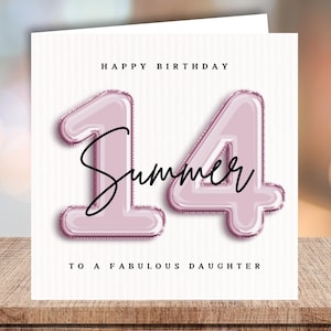 Personalisierte 14.Geburtstagskarte, rosa Teenager-Mädchen vierzehnter Geburtstag, alles Gute zum Geburtstag für Tochter, Enkelin, Nichte