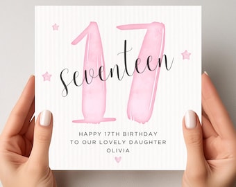 17e anniversaire de fille, carte de 17 pour fille, petite-fille, nièce, carte d'anniversaire personnalisée 17e